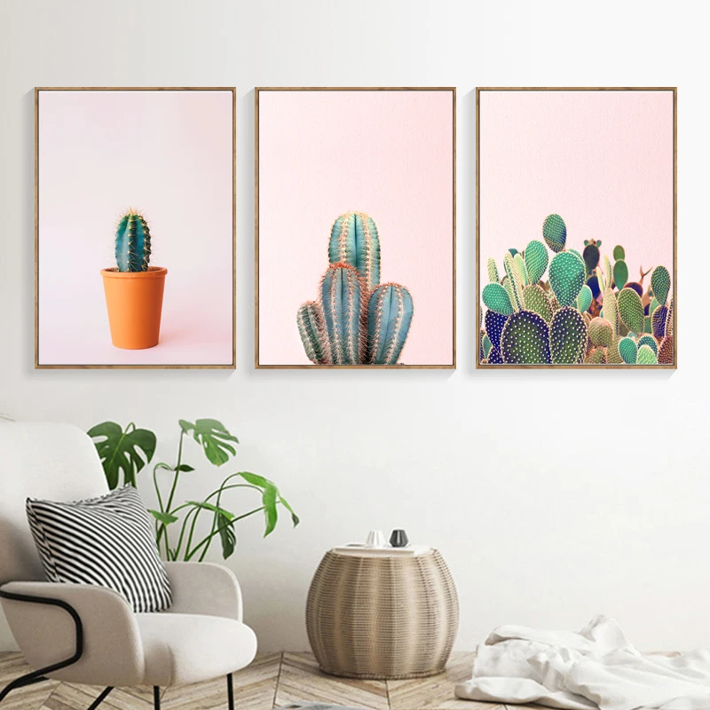 

Landscape Canvas painting Cactus Plant Nordic Poster Wall Art Home Decoration Canvas Painting Pink Wall Pictures For Living Room