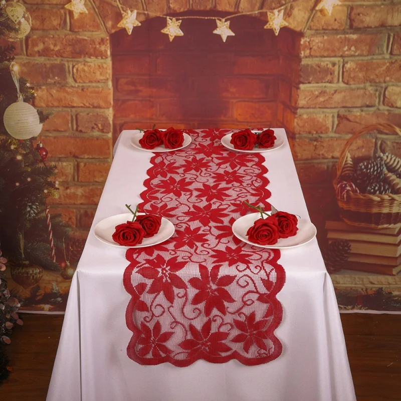 2018 Christmas Soft Glass Cover Tablecloth Flower Design Christmas Table Cloth Red Lace Christmas Room Wedding Party Decoration
