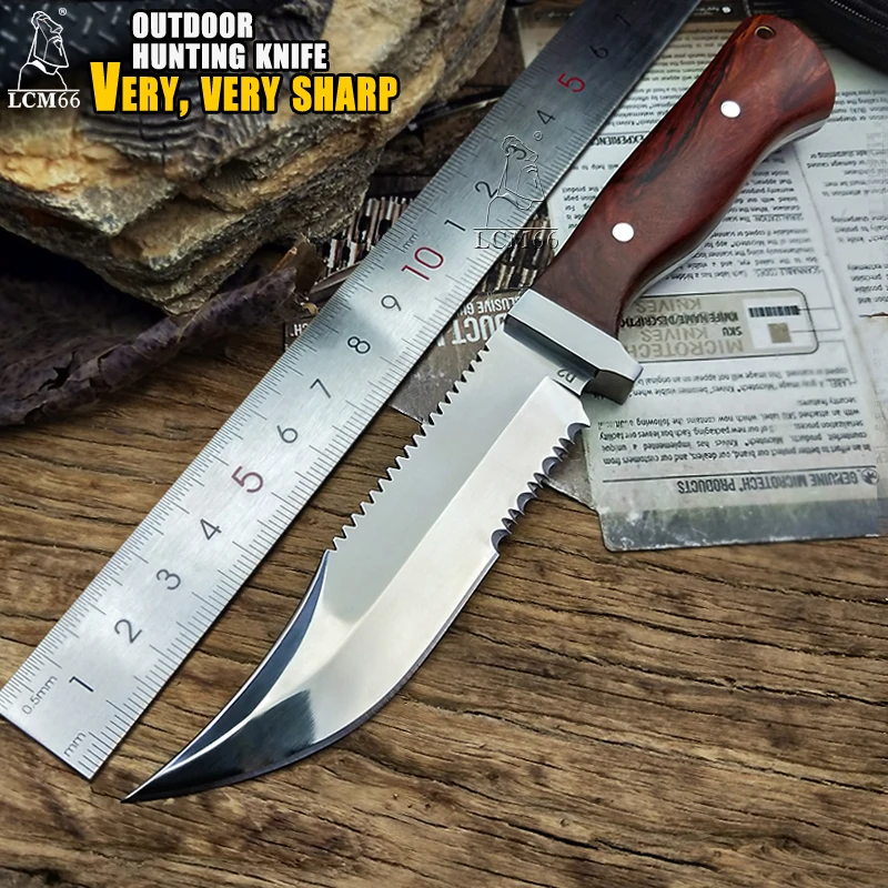 

LCM66 high quality Fixed Blade Knife Handmade knife Mirror light Blade With sawtooth Hunting tool Camping knife outdoor Survival