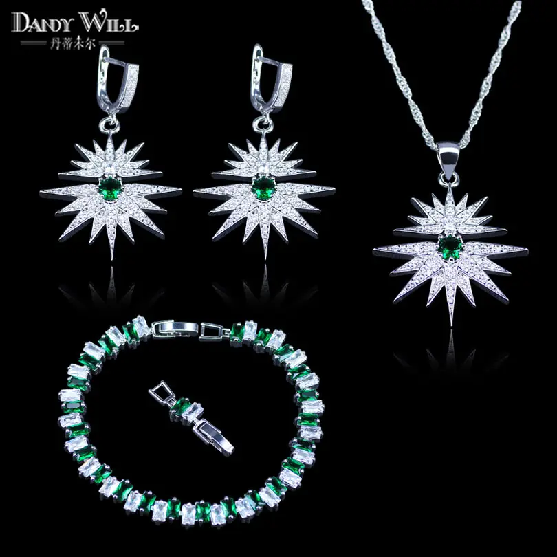 

Star Green Cubic Zirconia White Crystal Jewelry 925 Stamp Silver Color Jewelry Sets For Women Necklace/Pendant/Earrings/Bracelet
