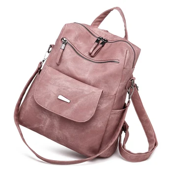 

Women Backpack Female PU Leather Backpack for Girls Vintage Shell Shape Multi Pocket Anti-theft Shoulder School Bag Backpacks