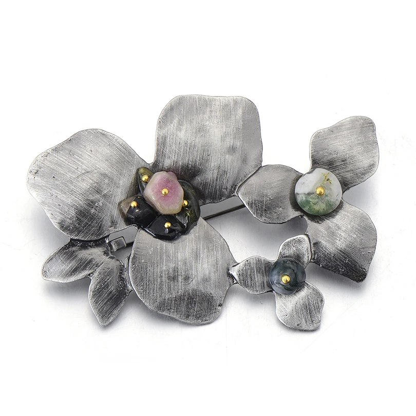 3pcs/lot Wholesale Trendy Antique Flower Brooch Classic Natural Stone