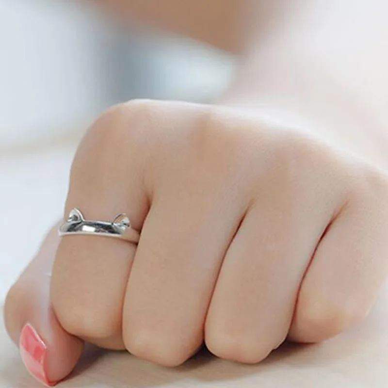 Silver Plated Cat Ear Ring Design Cute Fashion Jewelry Cat Ring For Women and Girl Gifts Adjustable charms Anel GSZR0064