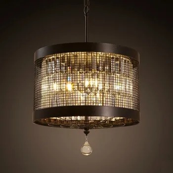 

American Iron Round Droplight LED Crystal Pendant Light Fixtures For Dining Room Hanging Lamp Home Lighting Lamparas Colgantes