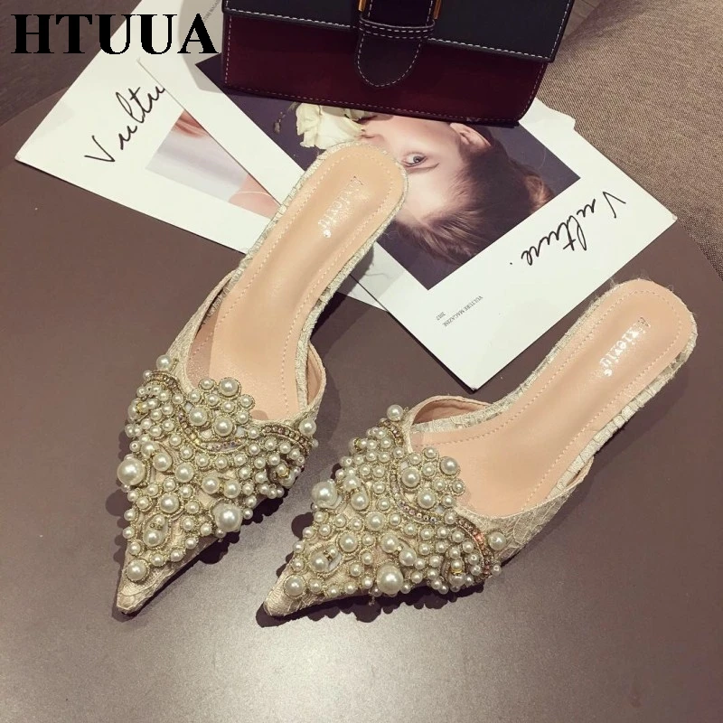 HTUUA/роскошные Тапочки Женские дизайнерские шлепанцы брендовые туфли без задника
