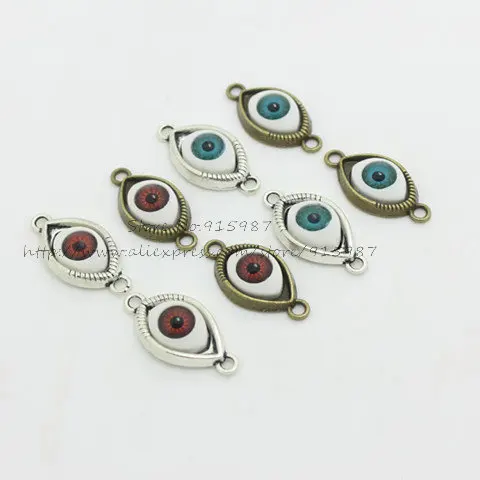 

Sweet Bell 20pcs/lot 15*30mm Two Color Antique Alloy Inlay two Color Eyeball Jewelry Connectors for Bracelets D0893