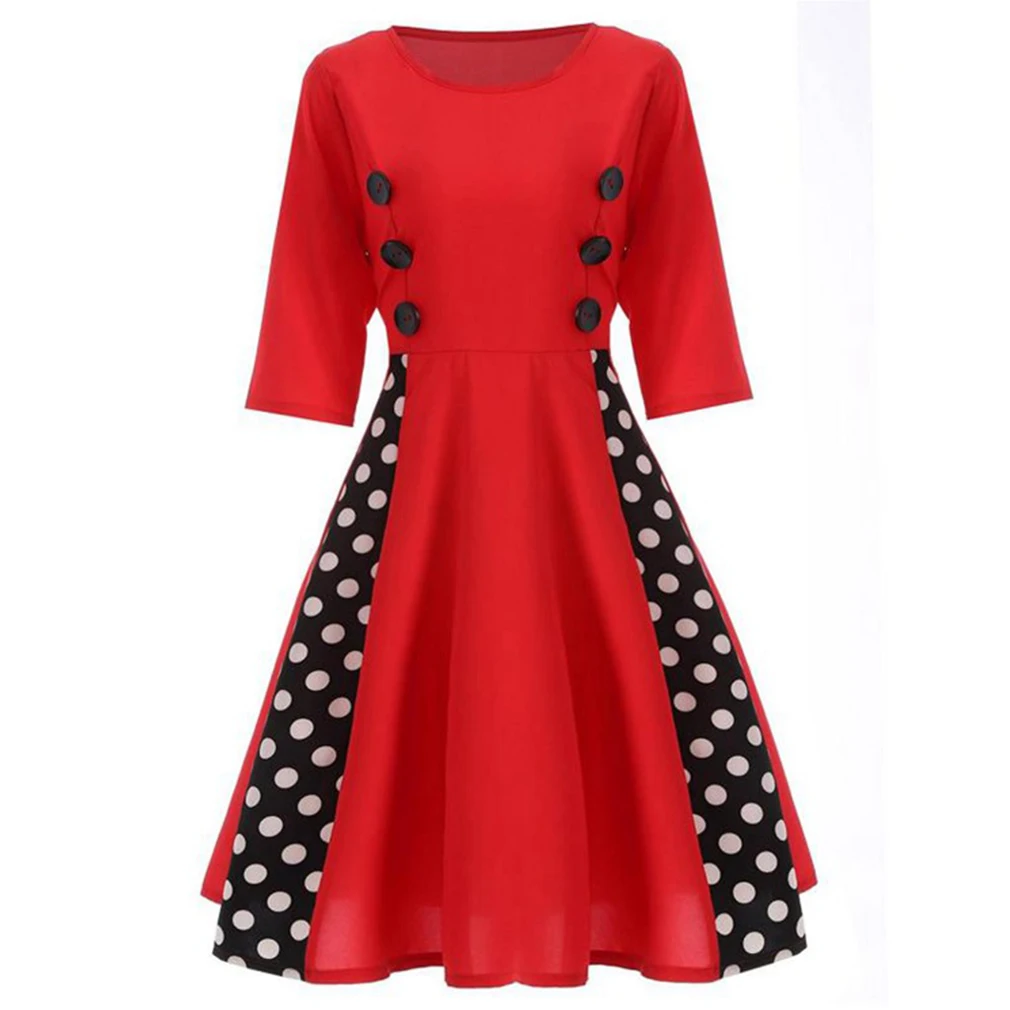Sexy Vintage Dress for Women 50s Dot Elegant Summer Patchwork Retro Dress Casual Evening Party Half Sleeve Patchwork Rockabilly