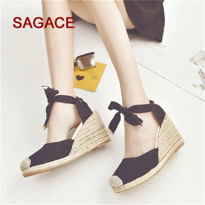 

SAGACE 2019 Ladies Wedge Pumps Women Spring Casual Wedge Cross Strap High Heel Platform Pump Shoes sandals Mujer