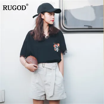 

RUGOD Fashion white women pants wide leg pocket zipper short high waist harajuku style casual summer modis women short pants