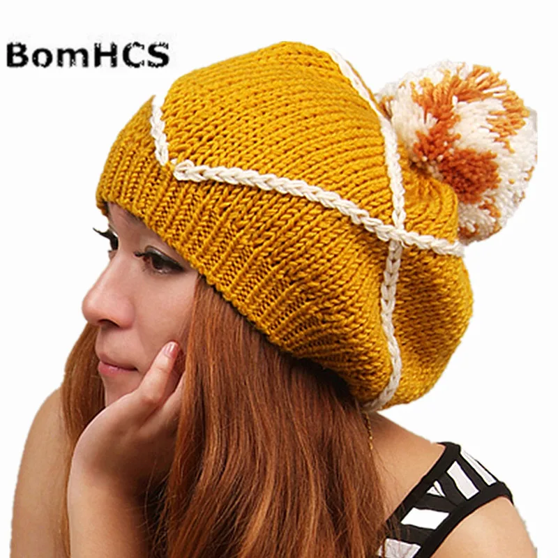 BomHCS модная женская зимняя теплая вязаная шапка ручной работы