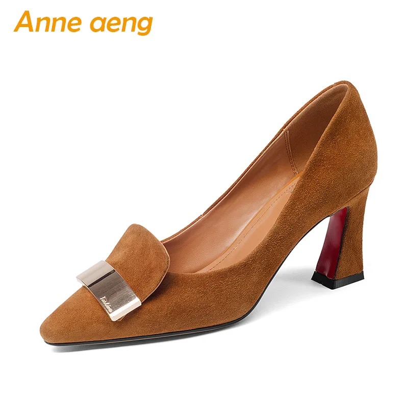 

New Genuine Leather Women Pumps High Heels Pigskin Insole Pointed Toe Sexy Office Ladies Bridal Wedding Shoes Brown High Heels