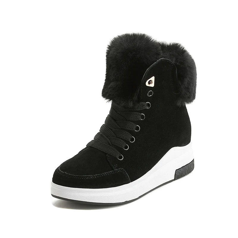 

Women's Ankle Boots Genuine Leather Warm Plush Snow Boots 2019 Winter Woman Shoes High Heels Ladies Snow Boot Winter Shoes