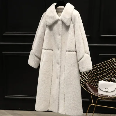 DUOUPA новое пальто из овечьего меха Женское зимнее плотное пальто из овечьей шерсти женское длинное пальто из композитного меха - Цвет: white