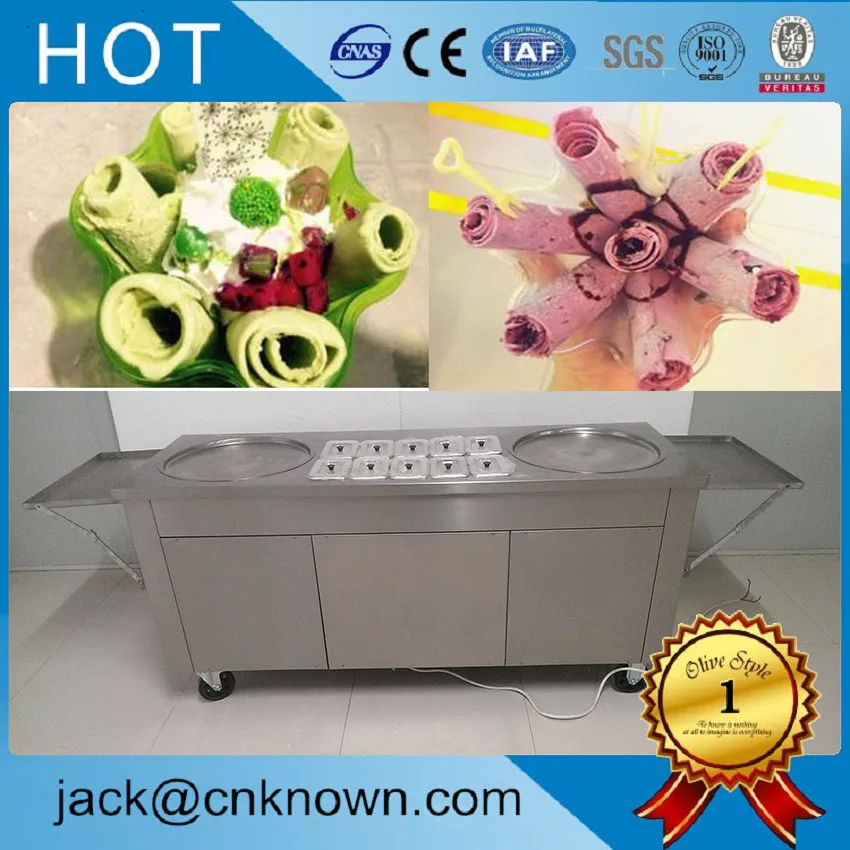 

304 Stainless Steel silver color 155 kg fast cooling double pan roll fry ice cream machine with temperature control
