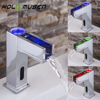 

Hygienic Hands Free Automatic Infrared Sensor LED Bathroom Faucet Mixer Inductive Waterfall LED Faucet Water Saving