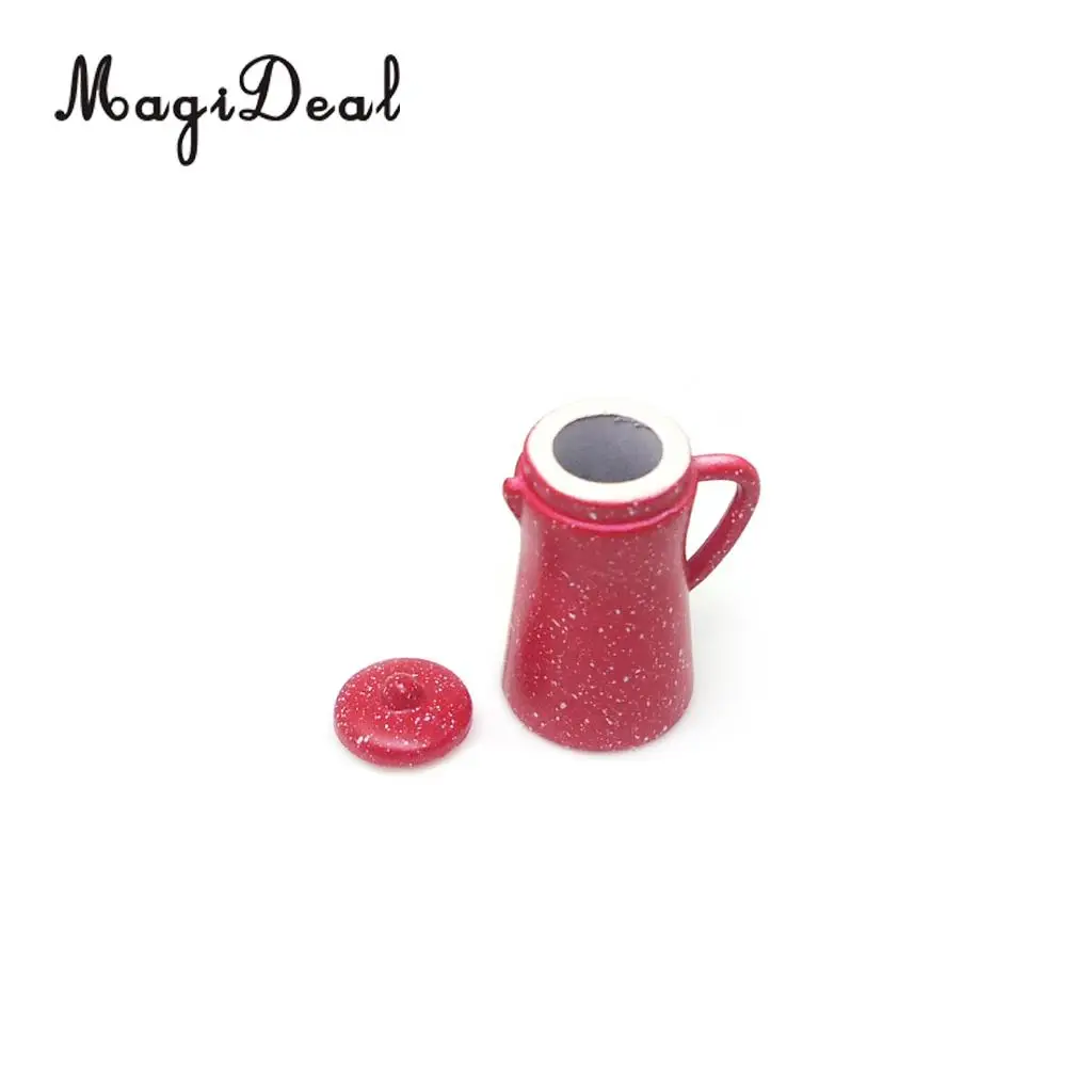 5Pcs/Set 1:12 Dollhouse Miniature Red Porcelain Pot Kettle Cups Coffee Tea Milk Set Restaurant Kitchen Tabel Decor Model Toy