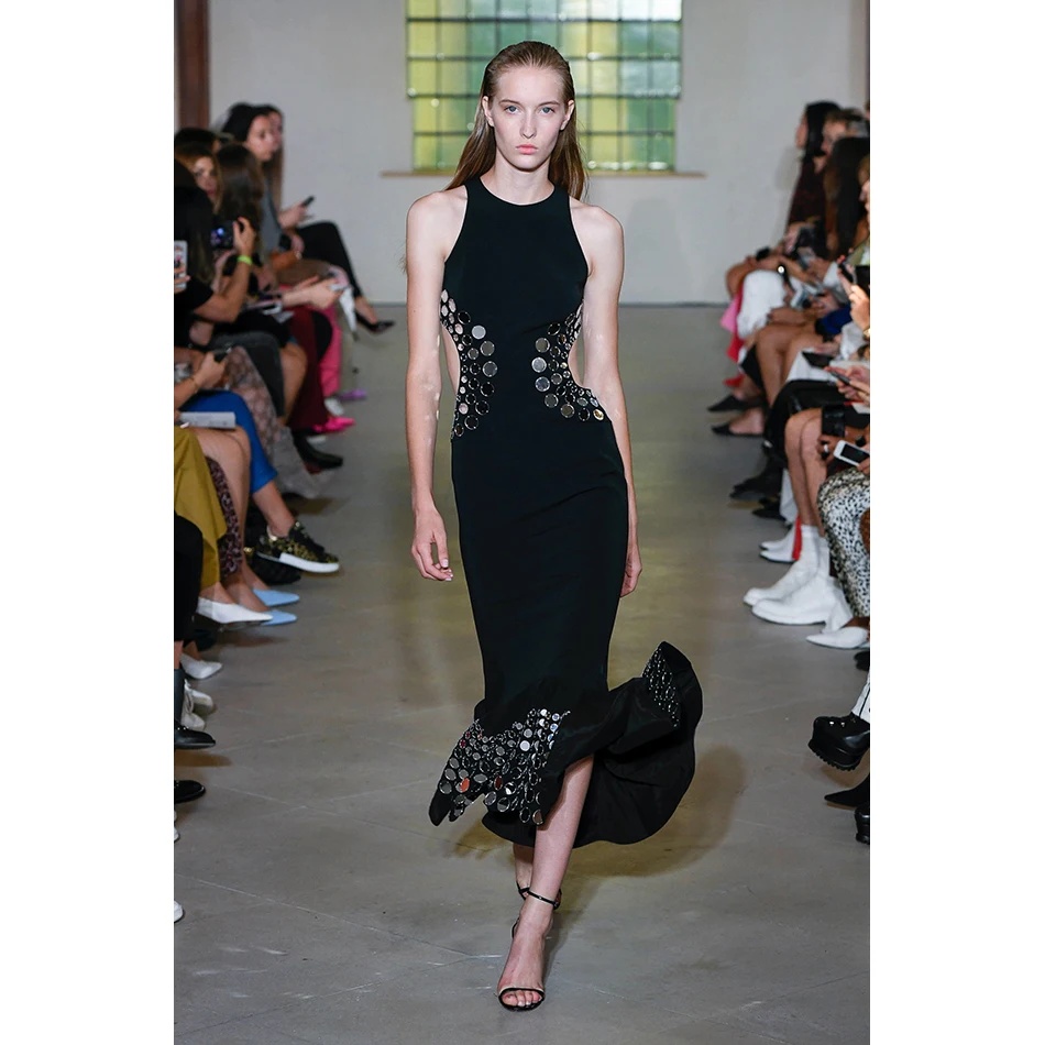 

2019 New Women black round neck off shoulder sleeveless Bandage Dress Vestido Luxury Celebrity Evening Party Dresses