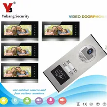 YobangSecurity 4 Units Apartment Video Door Intercom 7″Inch Wired Video Doorbell Door Phone Intercom RFID Access Control System