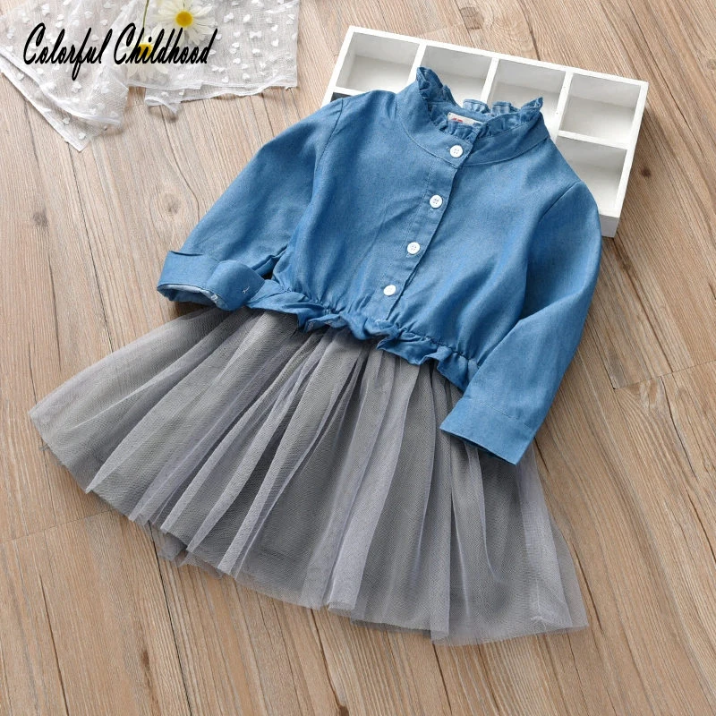 Girls Dresses Jeans Blue Dress For Little Girl Spring autumn Brand long Sleeve Clothing Kids Children Clothes | Детская одежда и