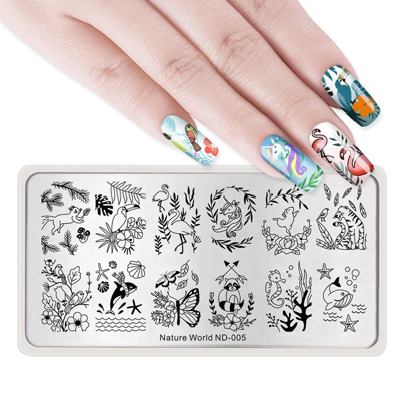 NICOLE дневник прямоугольник Круглый ногтей штамповки пластины Животные Природа мир пластина с изображениями для нейл-арта для ногтей