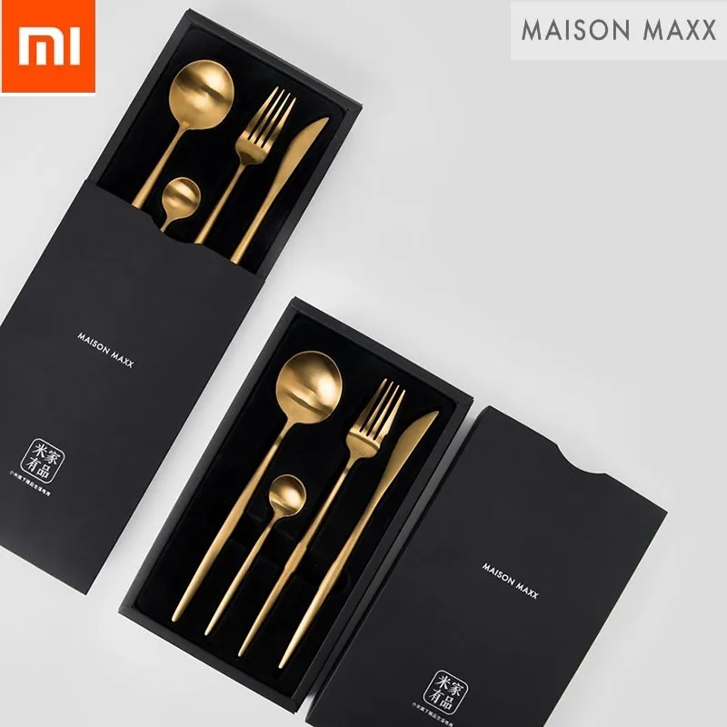 

Xiaomi Stainless Steel Tableware Maision Maxx Set Knife Spoon Fork Tea-spoon 4 Kit Dinnerware Black Gold For Smart Home remote