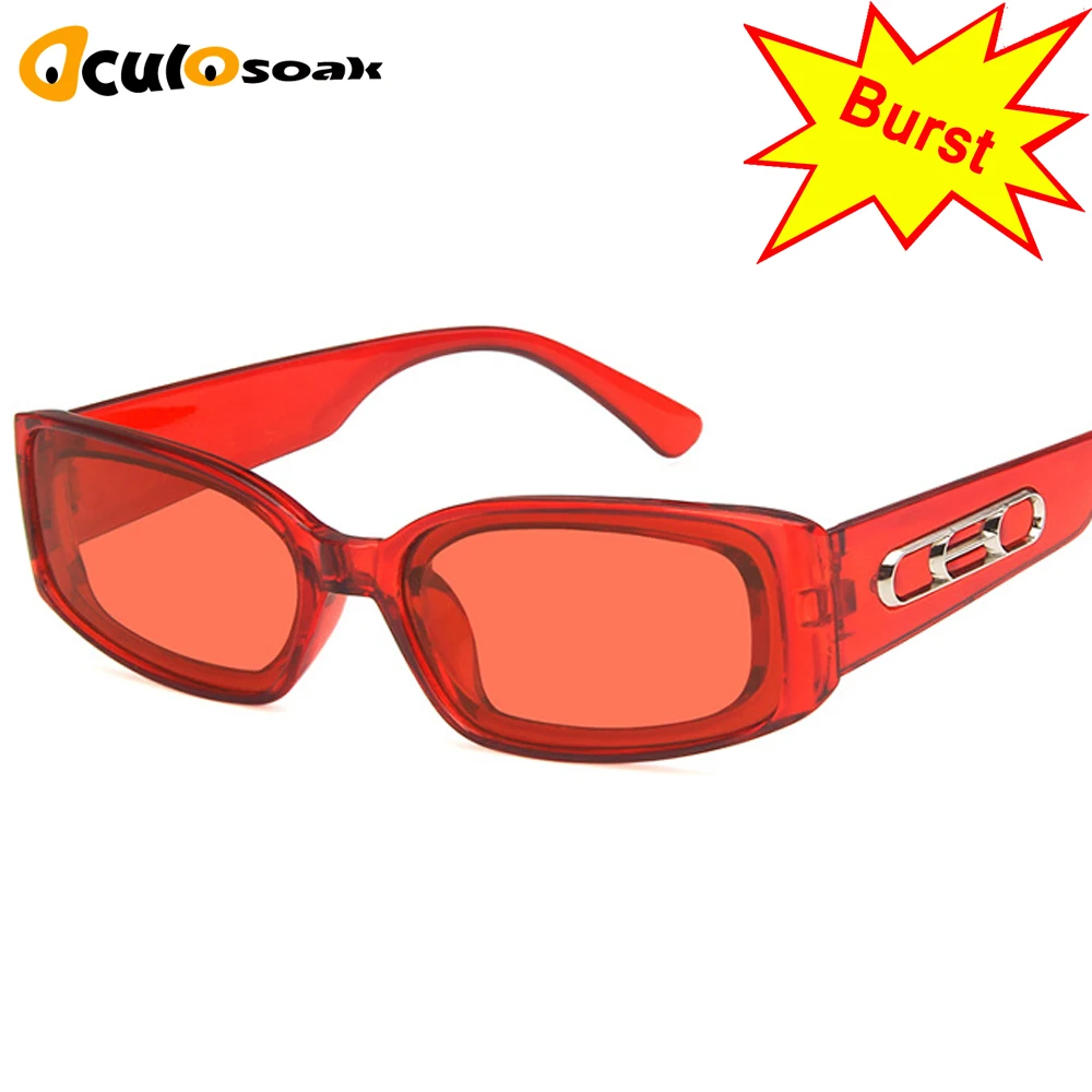 Trendy Small Orange Rectangular Sunglasses Women 2019 90s Retro Lady Tiny Square Rectangle Red Sun Glasses Shades S001