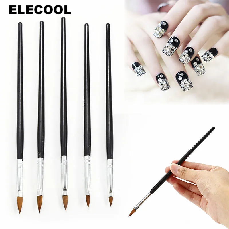 

ELECOOL 5pcs Nail Art Brush Dotting Drawing Nail Brush Kit UV Gel Crystal With Black Handle Painting Manicure Tool