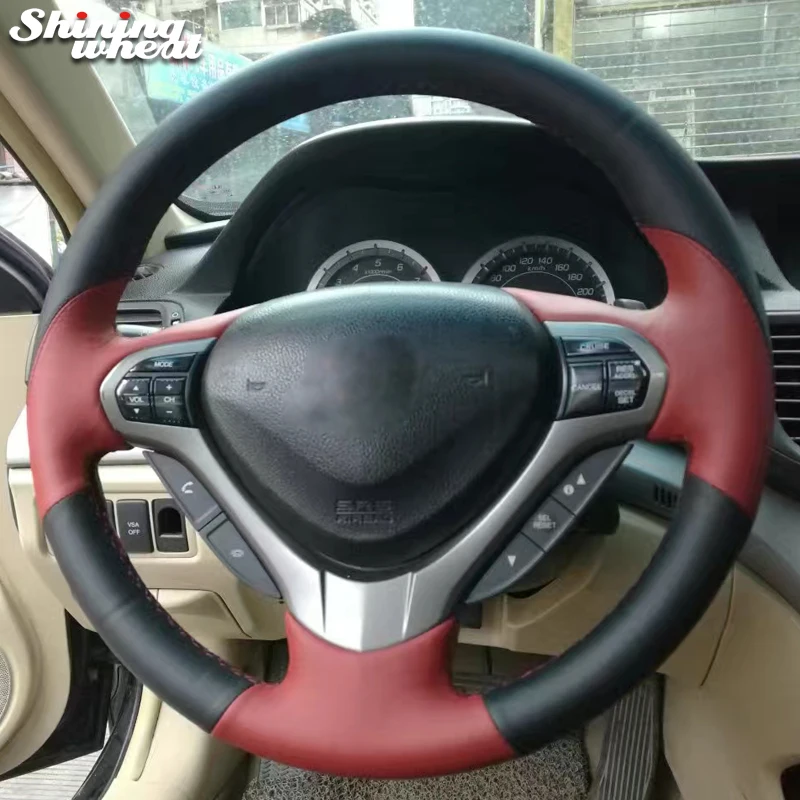 Black Red Genuine Leather Diy Car Steering Wheel Cover For