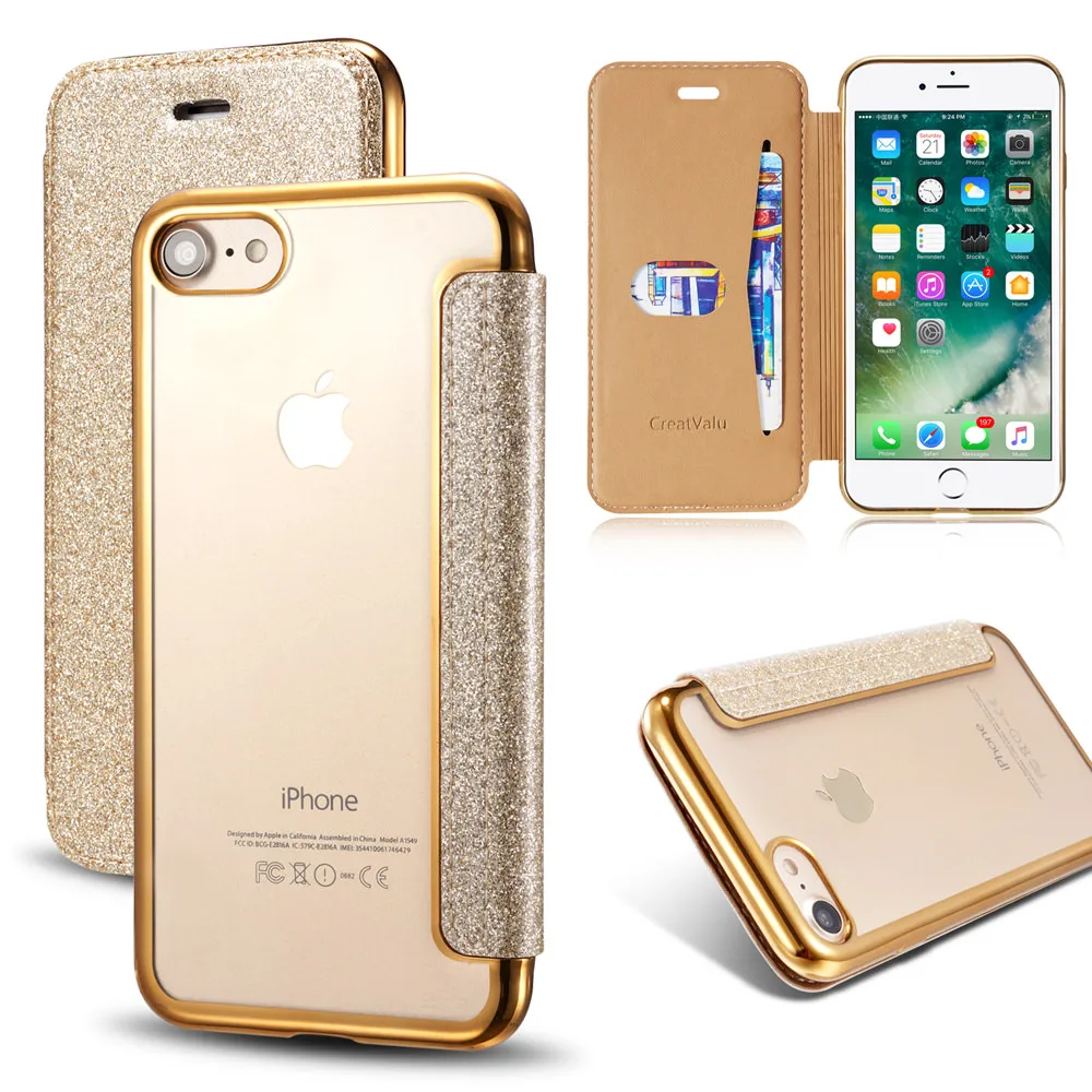 Creatvalu Bling ТПУ искусственная кожа флип чехол для телефона силиконовый бумажник iPhone