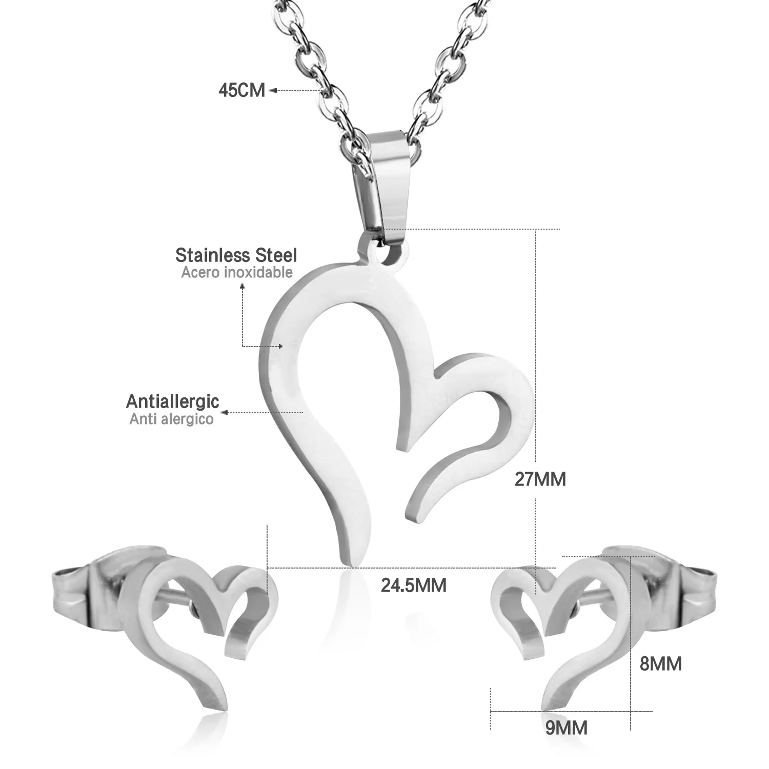 Комплект из колье и серёг нержавеющей стали|bridal jewelry sets|fashion bridal setsset heart |