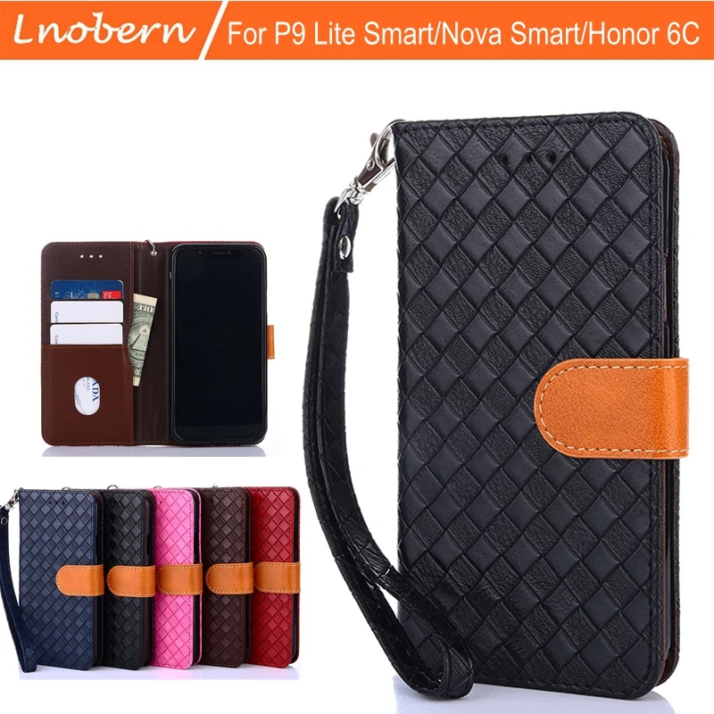 Lnobern Woven Texture Flip Style High Quality Mobile Phone Case For Huawei P9 Lite Smart/Nova Smart/Honor 6C | Мобильные телефоны и