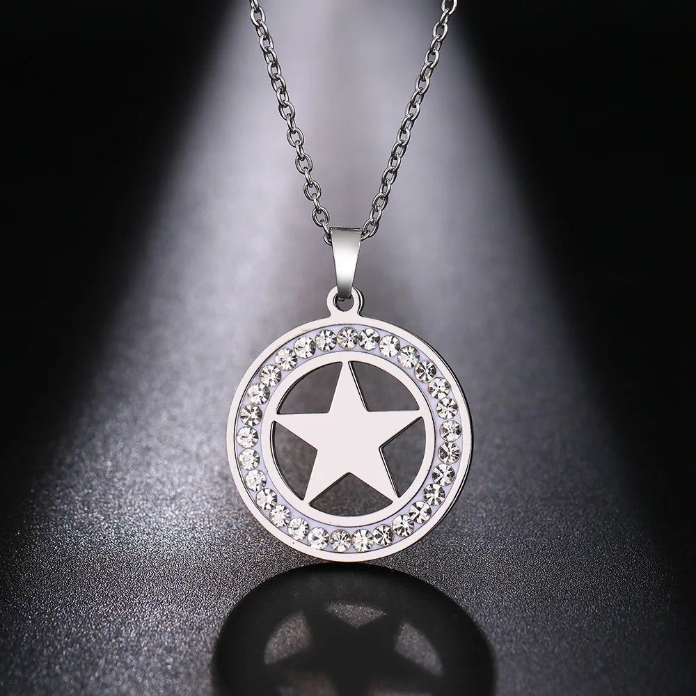 Cacana Stainless Steel Crystal Round Pendants Necklace Women Jewelry Pentagram Trendy Necklaces  Donot Fade Valentine's Day Gift (7)