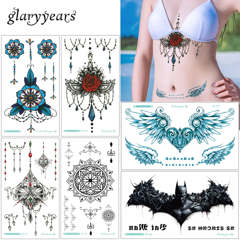 Glaryyears 19 видов конструкций 1 лист 13 8*24 см временная татуировка для груди большой