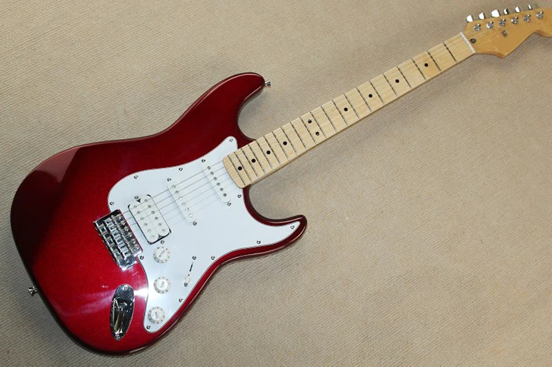 

Metallic Red Electric Guitar with White Pickguard,SSH Pickups,Maple Fretboard,Chrome Hardwares,offering customized services