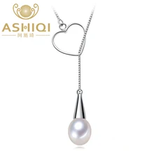 ASHIQI Настоящее 925 пробы Серебряное ожерелье в форме сердца кулон натуральный пресноводный жемчуг ювелирные изделия для женщин подарок