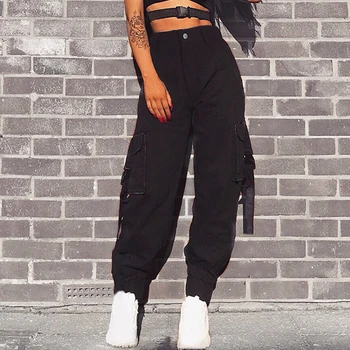 

Bomber Harajuku Cargo Pants Women High Waist Pockets Long Pants Spring Autumn Loose Joggers Streetwear Femme Trousers SJ830Y