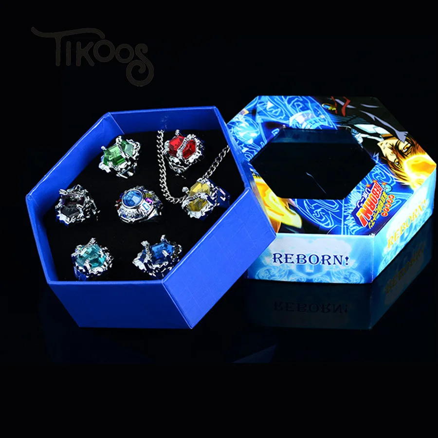 

7pcs/set Fashion jewelry ring Katekyo Hitman Reborn Sawada Tsunayoshi Anime Cosplay Rings Vongola Rings for Men women kids Gift