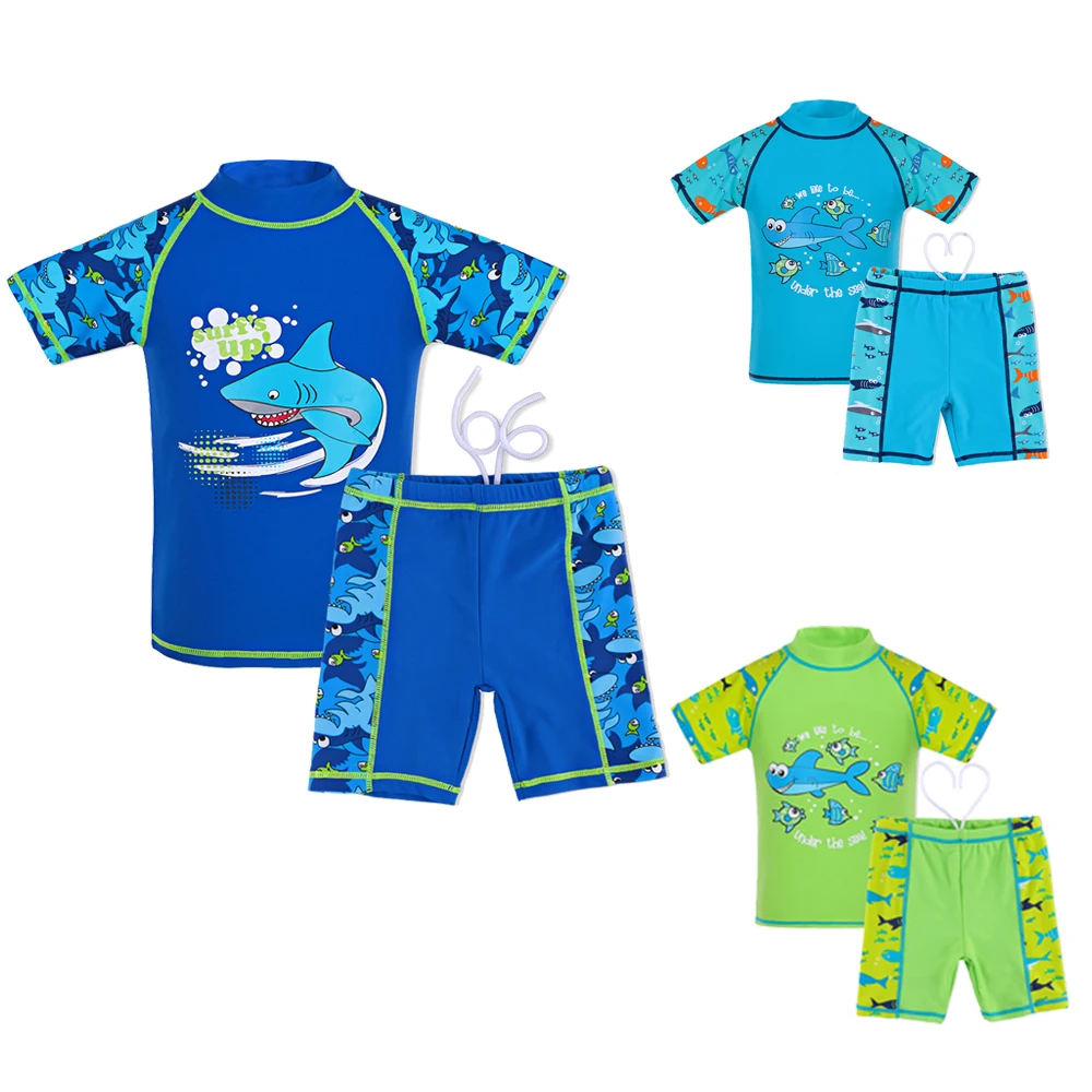 

2017 2Pcs Set Short Sleeve 3 Colors Rash Guards Swimsuits UPF 50+ UV Protective Swimwear Sunblock Bathing Suit 3-12Y
