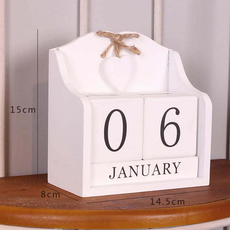 

Cute Bowknot Heart Wooden Perpetual Calendar Wood Block Home Office Decor XB 66