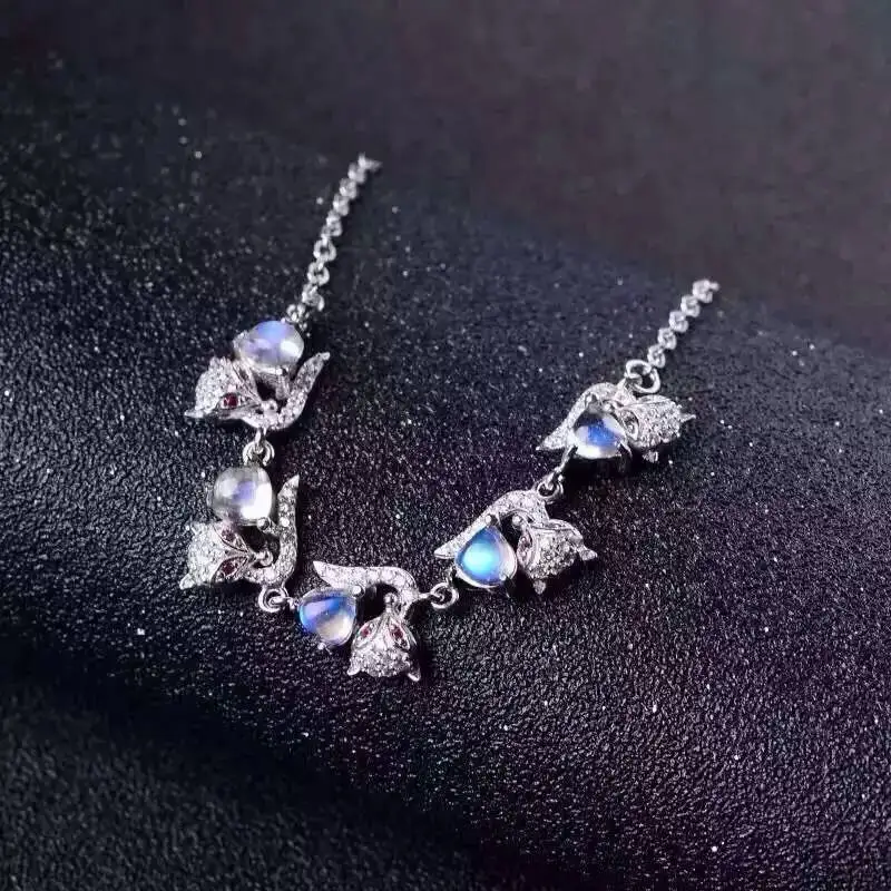 Naturel bleu clair pierre de lune gemme Bracelet naturel pierre gemme personnalité mignon renard Br