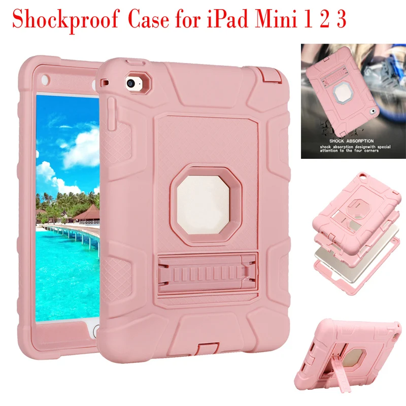 

for iPad Mini 1 2 3 Three Layer Heavy Duty Shockproof Protective Case with Kickstand Kids Soft Silicone Tablets Cover