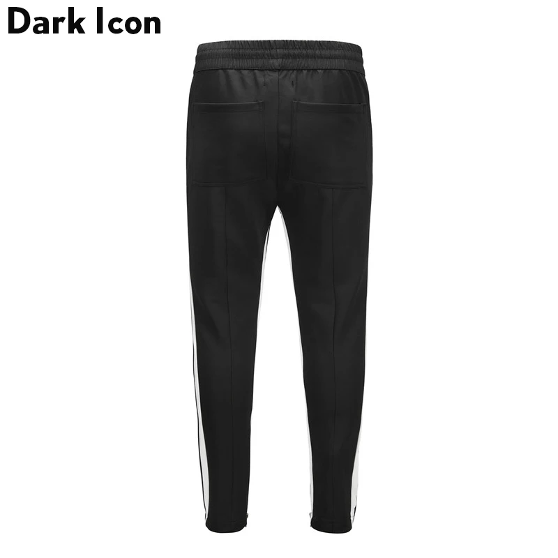 DARK ICON Side Stripe Elastic Waist Slim Fit Men's Pants Full Length 2019 High Street Track Pants Men Black Male Pants