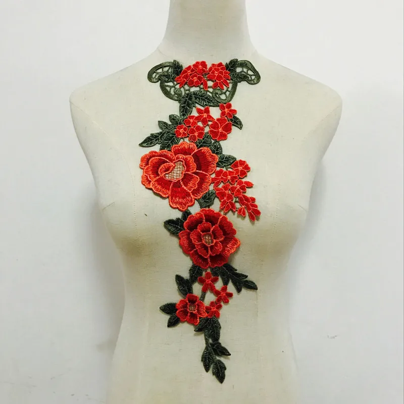 1piece Large Rose Embroidery Patches Lace Fabric Motifs Venice Applique
