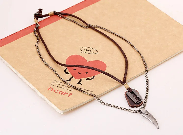 Men Vintage Cow Leather Necklaces Pendants European Style Man Alloy Neckless Collier Ethnique Jewlery (1)