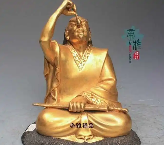 

China Bronze Copper 24K Gold Gild Yue King Goujian Taste Gall Statue Sculpture