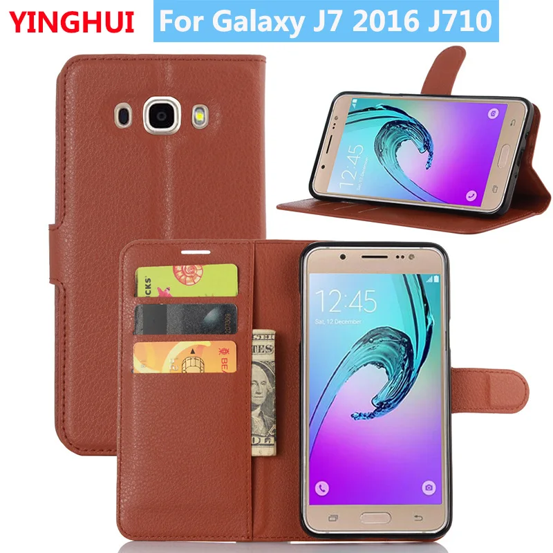 Флип чехол для Samsung Galaxy J7 2016 J710 кожаный книжка с отделением карт и подставкой