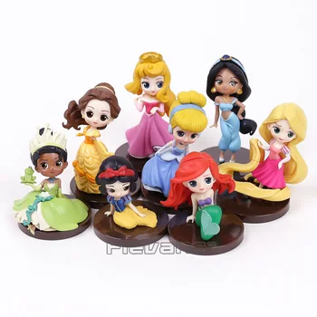 

Q Posket Princesses Toys Dolls Tiana Snow White Rapunzel Ariel Cinderella Belle Aurore PVC Figures Girls Gifts 8pcs/set