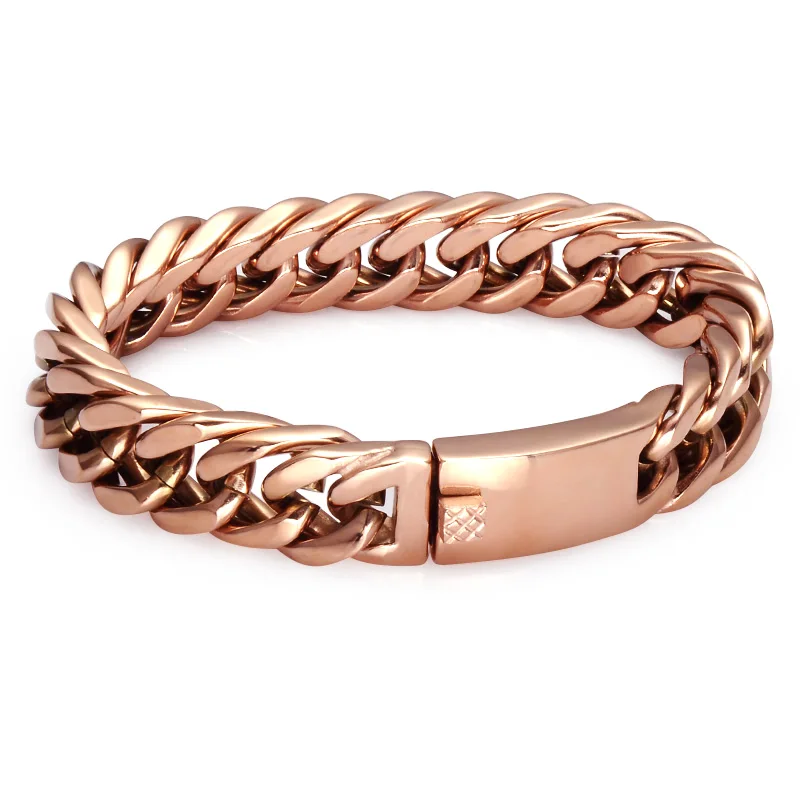 

HIP 316L Stainless Steel Cool Rose Gold Color Men Bracelet Curb Cuban Link Chain Bracelets For Men Women Jewelry Dropshipping