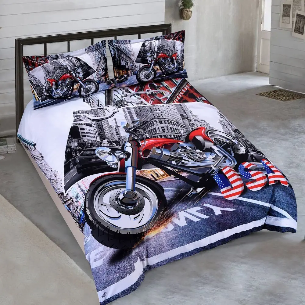 

3D Motorcycle USA Bedding Set Duvet Cover Pillow Sham Comforter/Quilt Cover