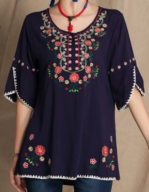 Blusa con bordado Floral estilo mexicano verano, camisa estilo bohemio con bordado Floral para mujer, 4 colores|blusas femininas|blusas femininas 2015women blouses - AliExpress